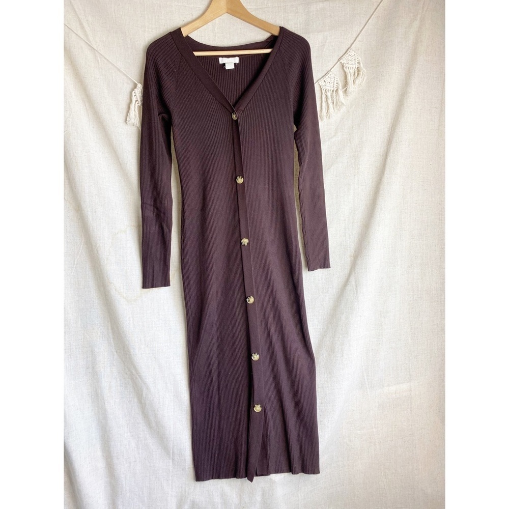 H&M Brown Long Sleeve Knit Maxi Dress Size Small